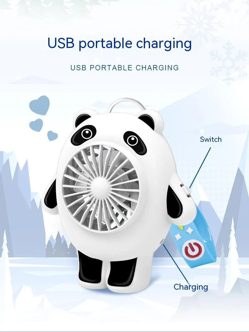 Plastic USB charging mute small fan with cute cartoon design and optional keychain