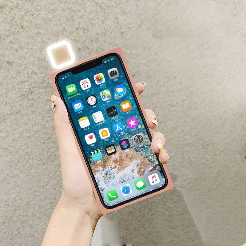 Ring flashing mobile phone case with built-in fill light for Apple 13 series in solid colour finish