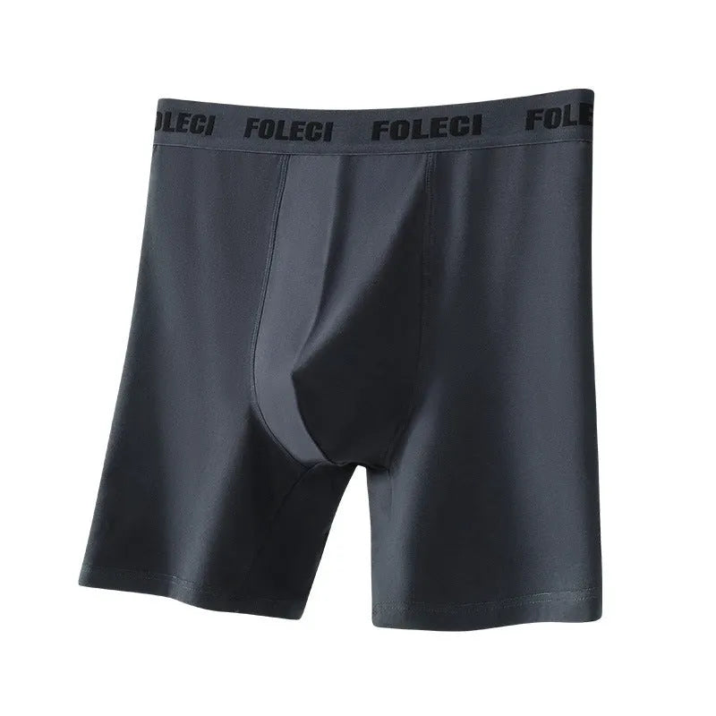 Men's lengthened cotton high waist sports boxer shorts in dark gray, four-corner anti-wear leg