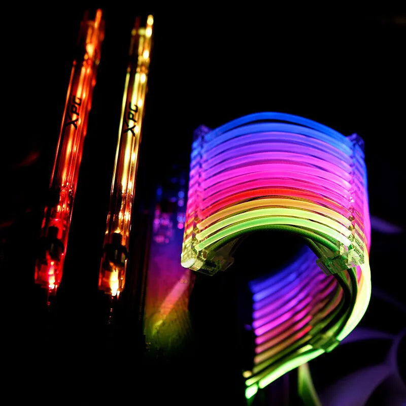 25 cm transparent silver-plated computer case cable extension with RGB light row for power supply