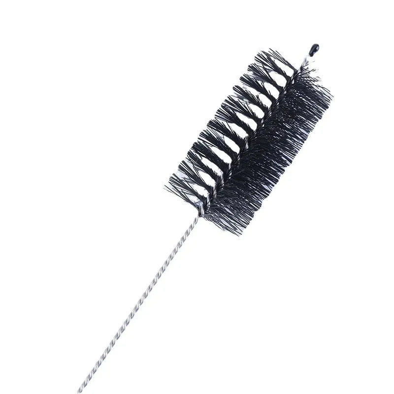 Set of stainless steel handled cleaning brushes with nylon bristles for straws and bottles.