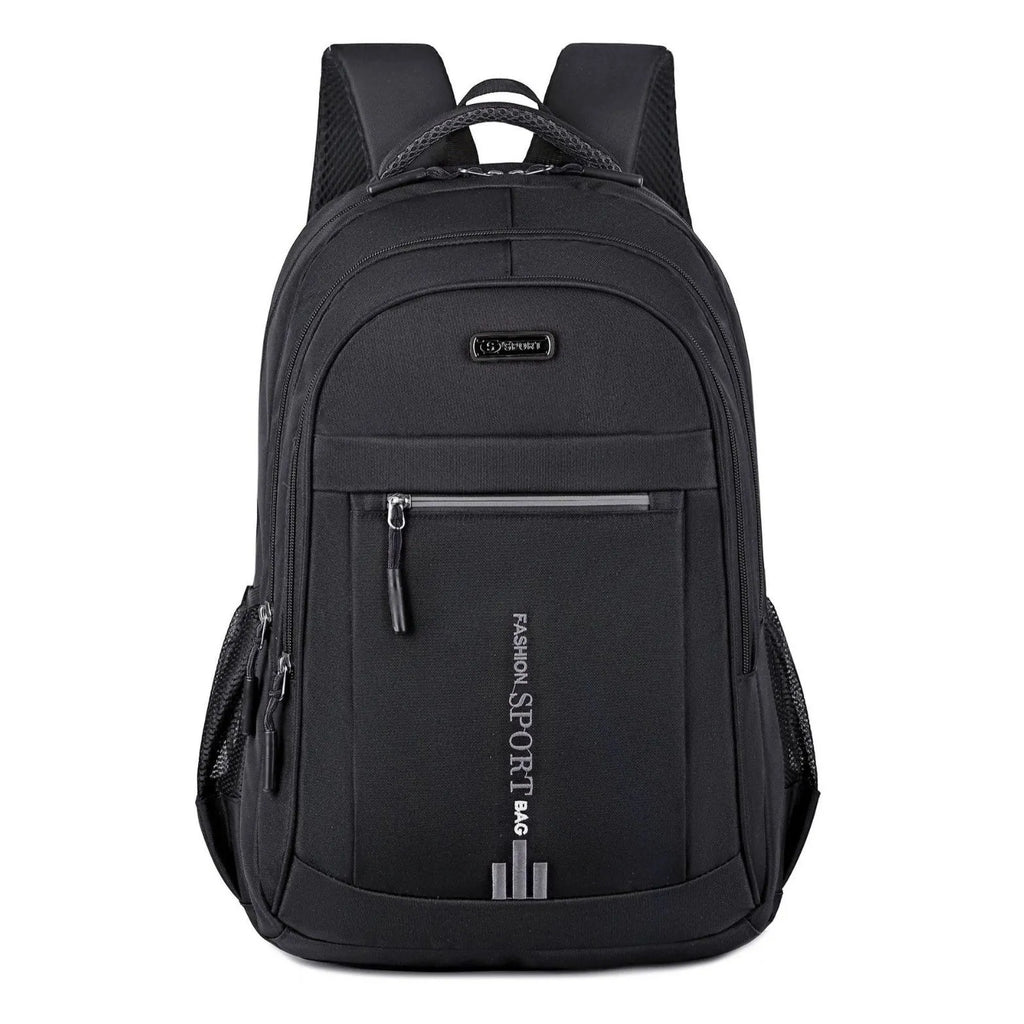Black capacity business travel backpack with airpillow straps and sewing line detail.