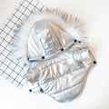 Thicken dog clothes in bright gold with large fur collar, cotton-padded winter coat for dogs