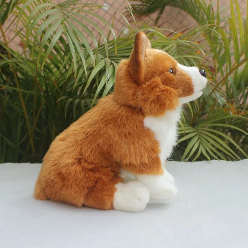 Simulated corgi dog puppy doll plush toy with velvet surface, 28 cm long, sitting pose