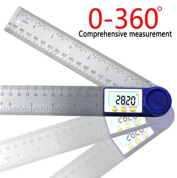 Multifunctional woodworking electronic ruler 200mm stainless steel digital angle ruler on workbench