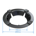 Cast iron gas stove wind shield on burner with frying pan above, non-slip kitchen accessory