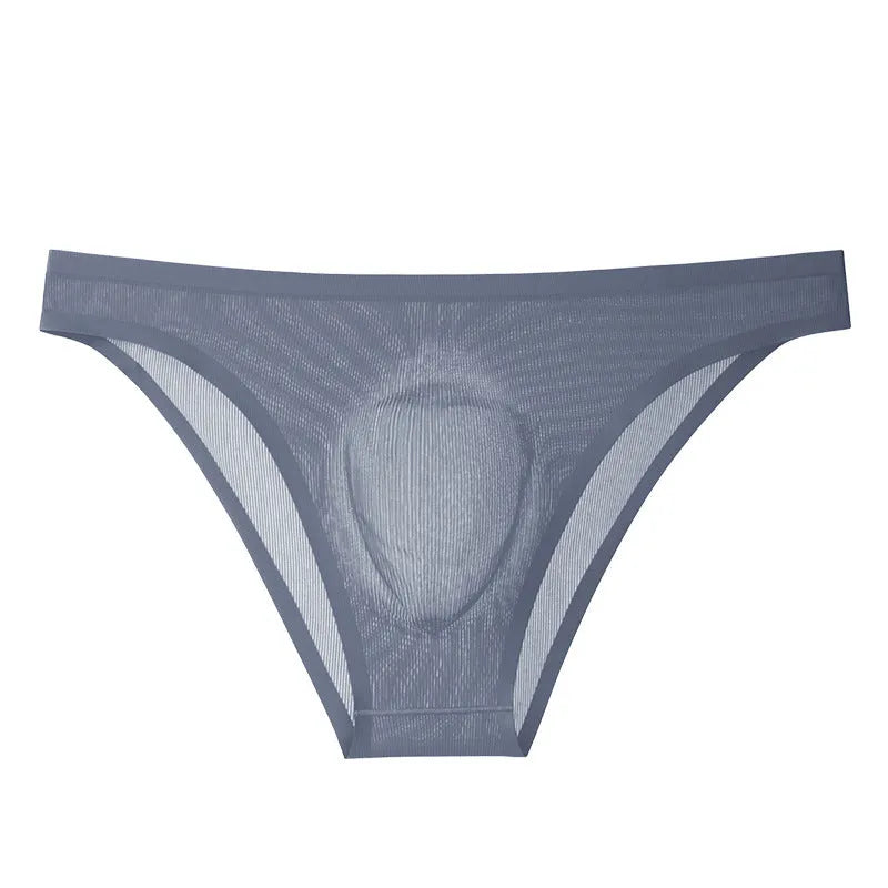 Translucent seamless ice silk men's underwear briefs in striped colours with low-waist design