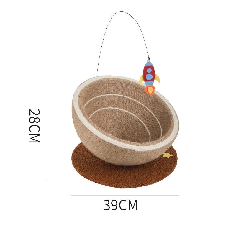Large integrated cat scratching basin nest with sisal rope posts and flannel lining in starlight sisal colour.