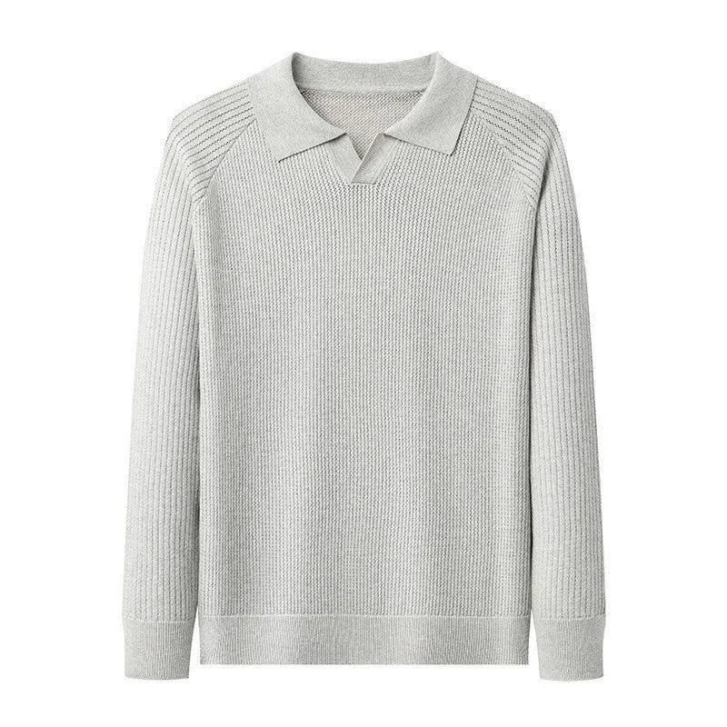 Men's spring autumn cotton scissors collar pullover shirt in black, loose fit, casual style