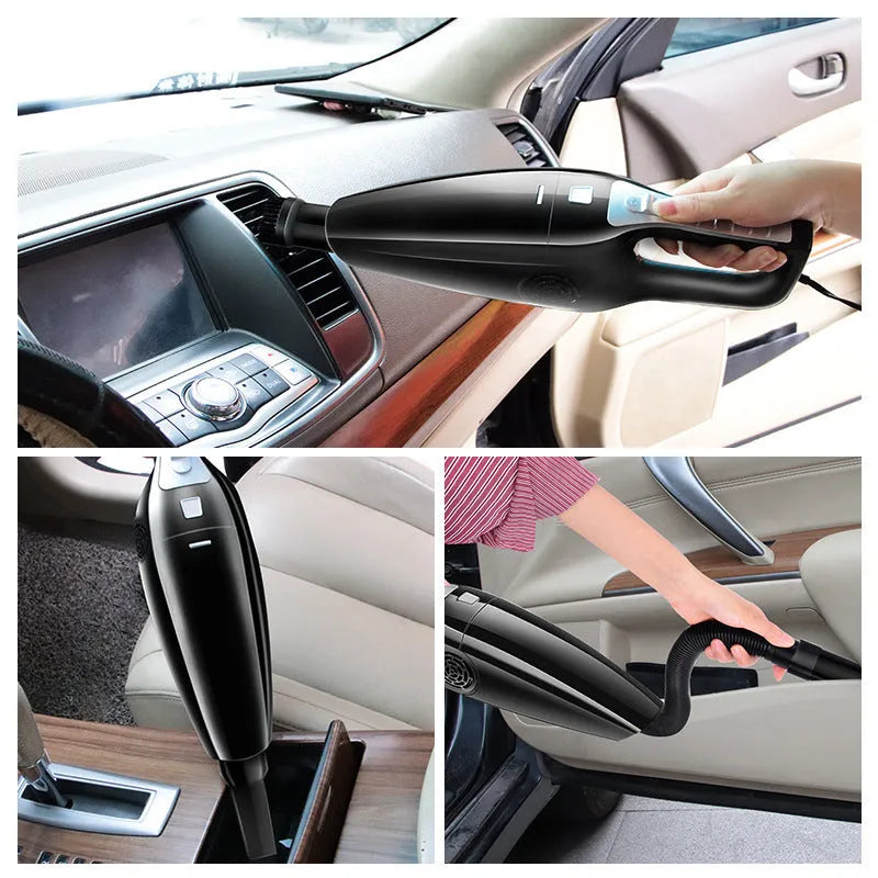 PoHigh Power Hypa black and orange handheld car vacuum cleaner with cigarette lighter plug.