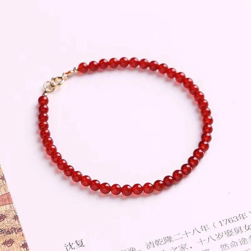 Red agate women's bracelet with ultra-thin small bead classic design
