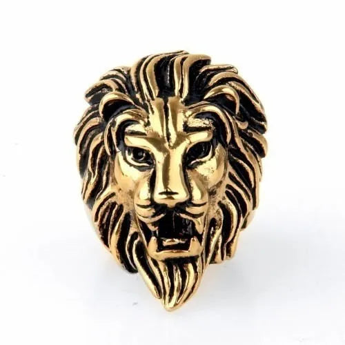Personality punk lion head ring for men in gold and silver alloy geometric shape on finger
