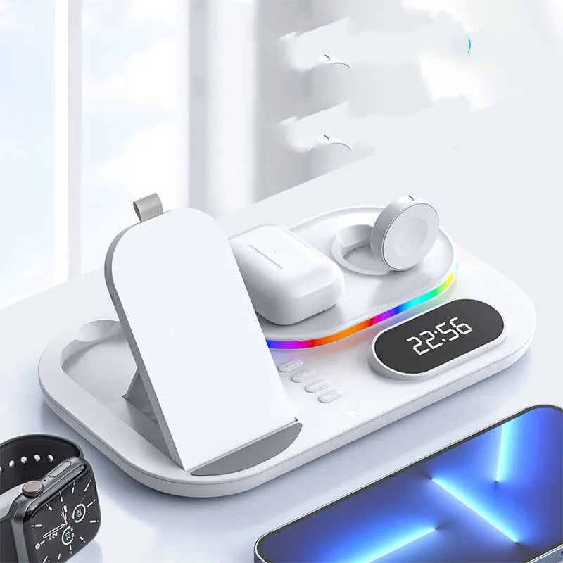 Magnetic four-in-one wireless charging power bank with watch support in black finish