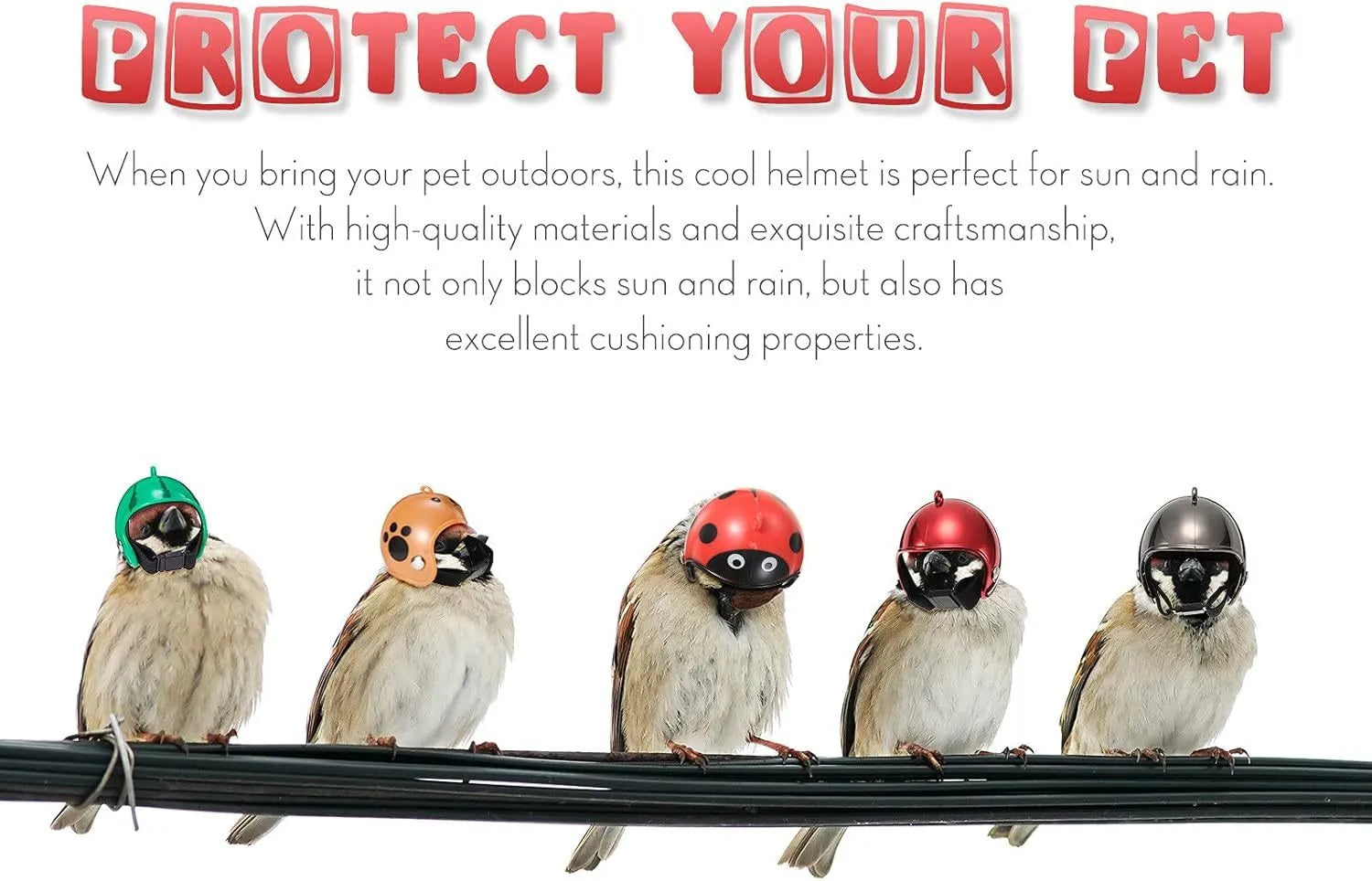 Adjustable PP plastic pet helmet for small chickens and birds with elastic bands and sponge lining