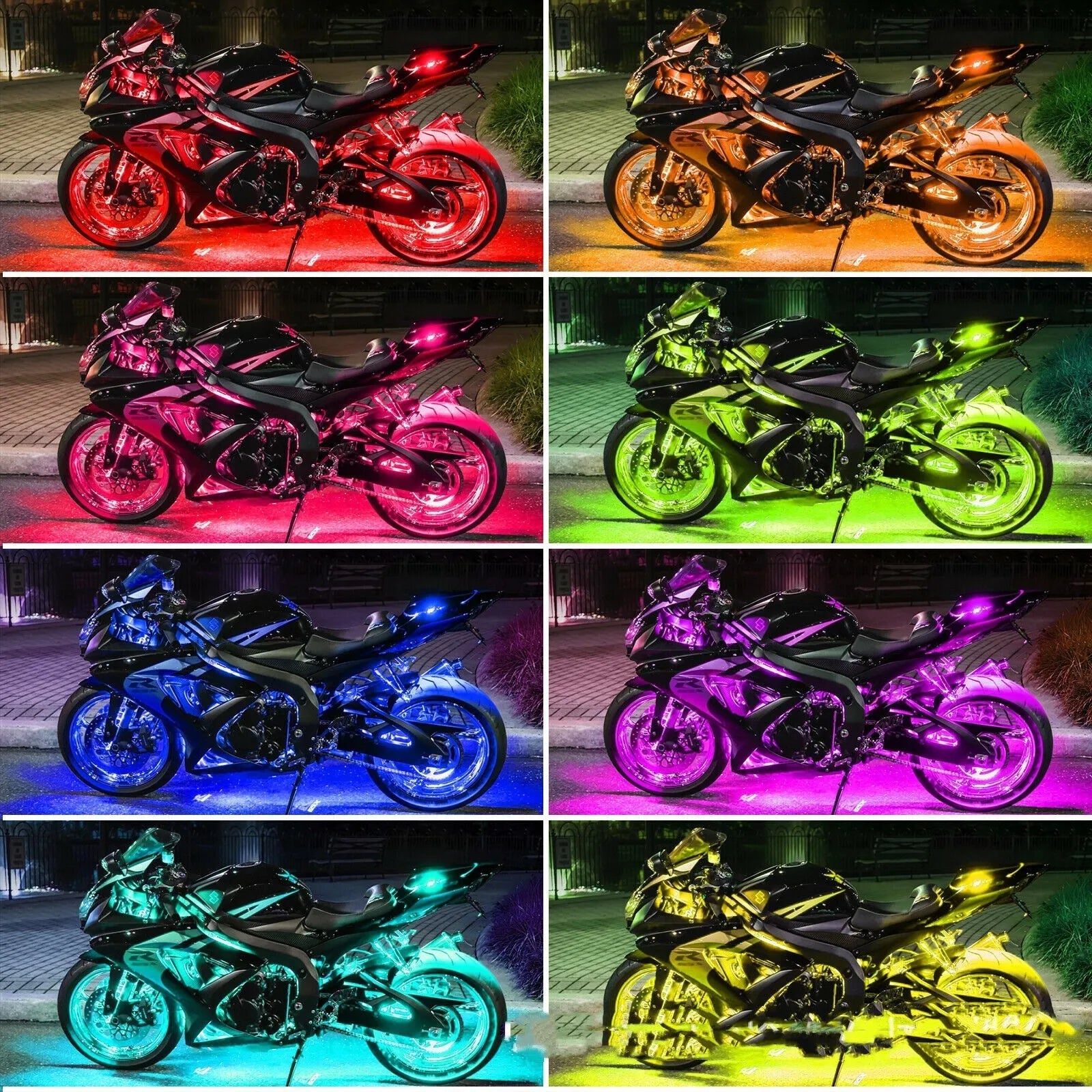 Black RGB LED vehicle light bar with wireless receiver and remote control for motorcycle and car atmosphere lighting