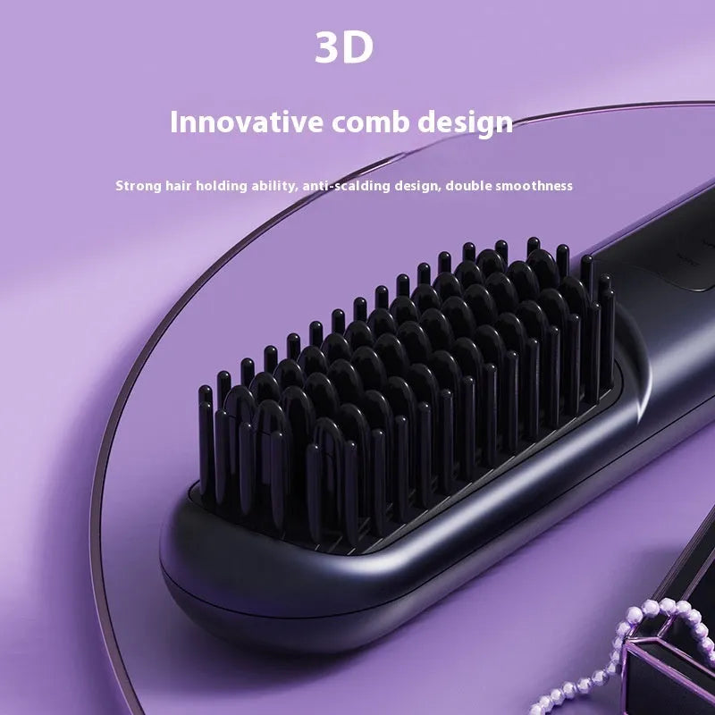 Portable charging negative ion hair comb in blue, grey, or white, showing teeth and sleek ABS plastic body.