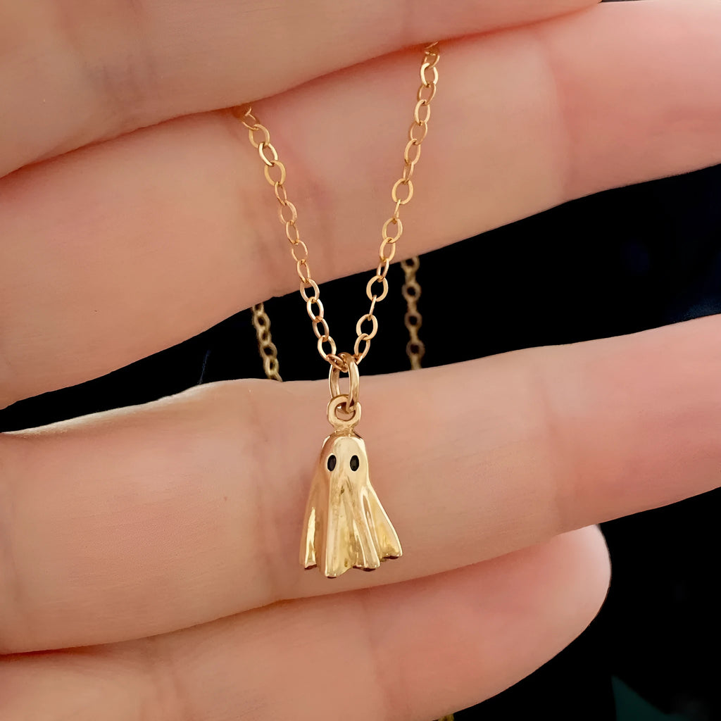 Ghost pendant necklace with titanium steel pendant on twisted chain, available in multiple chain style options