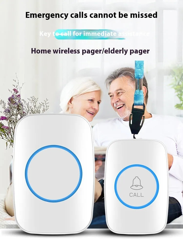 Elderly emergency beeper patient bell device in black, AC powered with 300-metre range pager