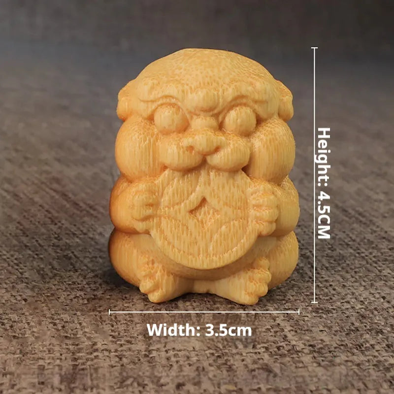 Solid bamboo carving ornament with traditional take money design measuring 4.5cm height