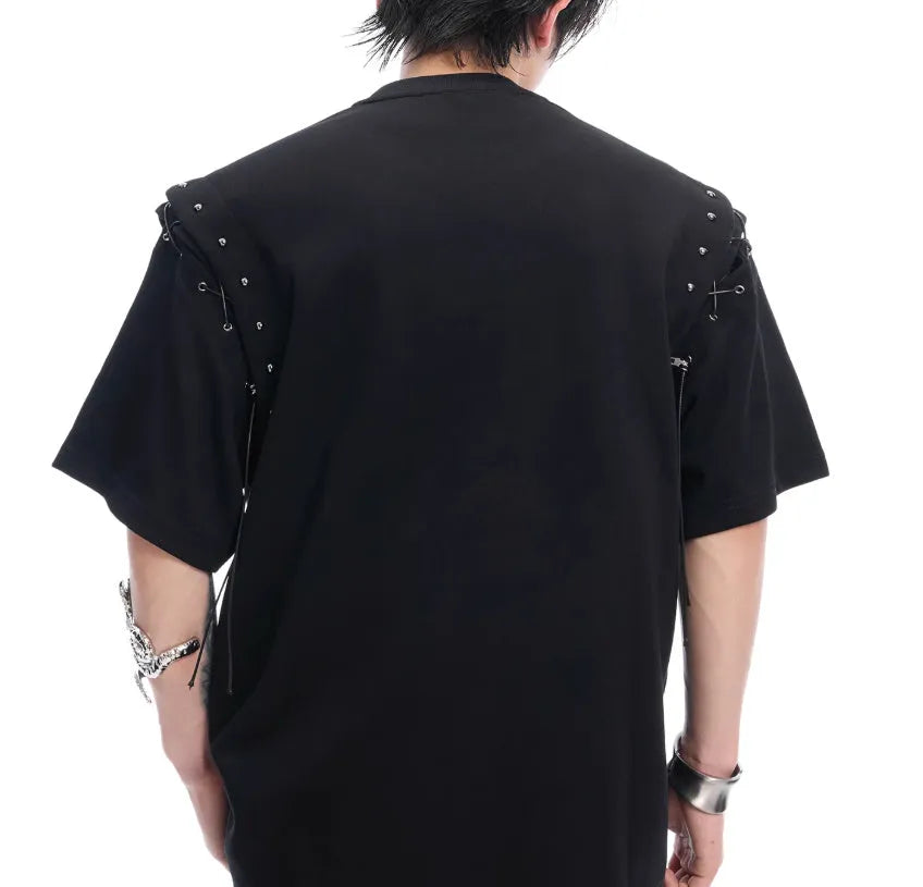 Short sleeve t-shirt with lace-up cutout detail in black and white colour options