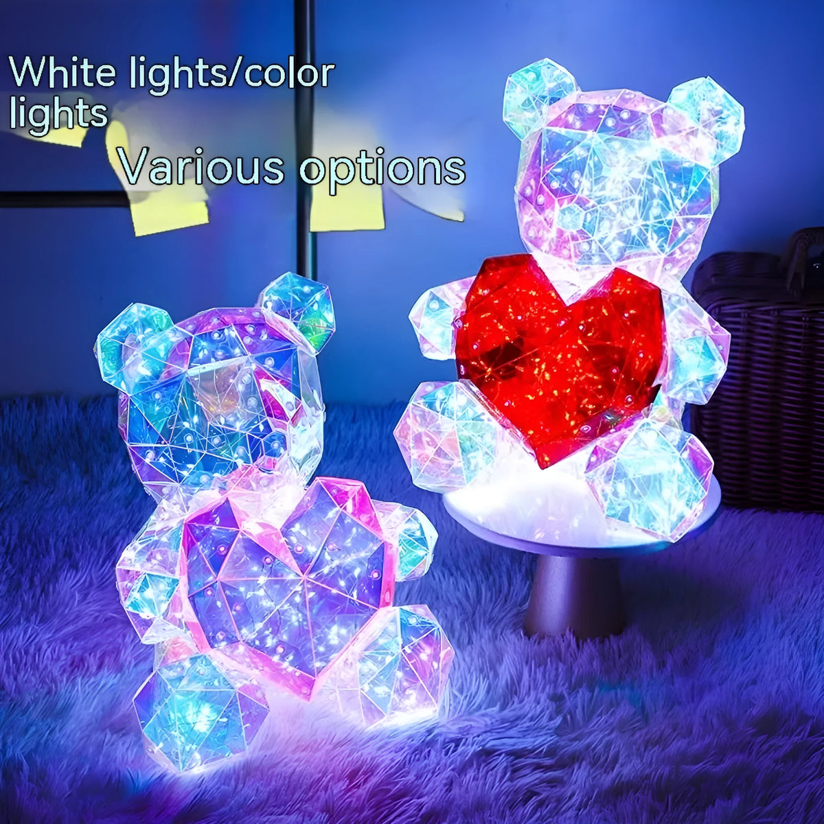 30cm USB luminous bear in Red Love or Pink Love, plastic cartoon decoration with exquisite gift box