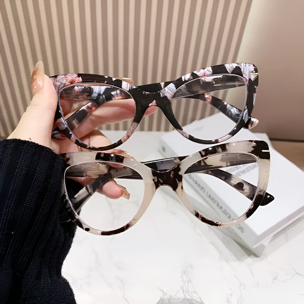 Women's large cat's eye frame presbyopic glasses with decorative dragon and phoenix details