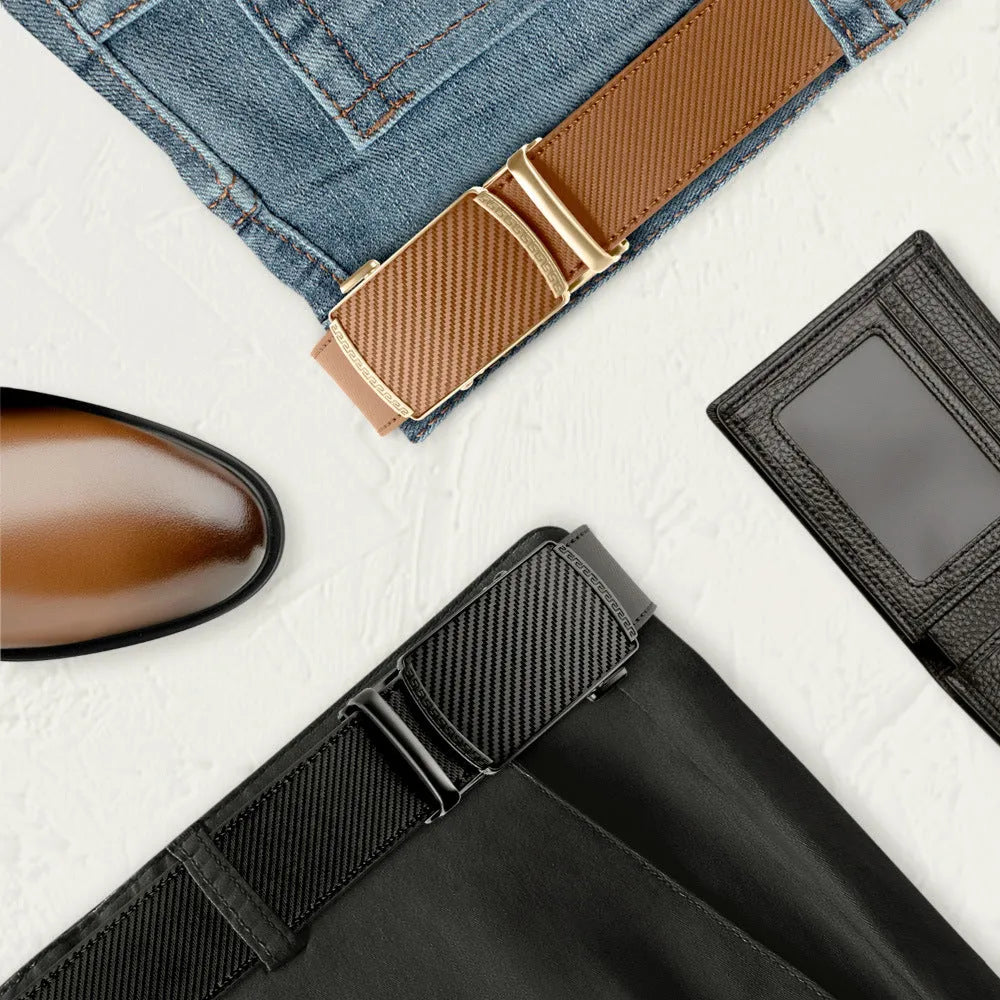 Men's automatic buckle genuine leather belt in business casual style, alloy buckle, plain colour