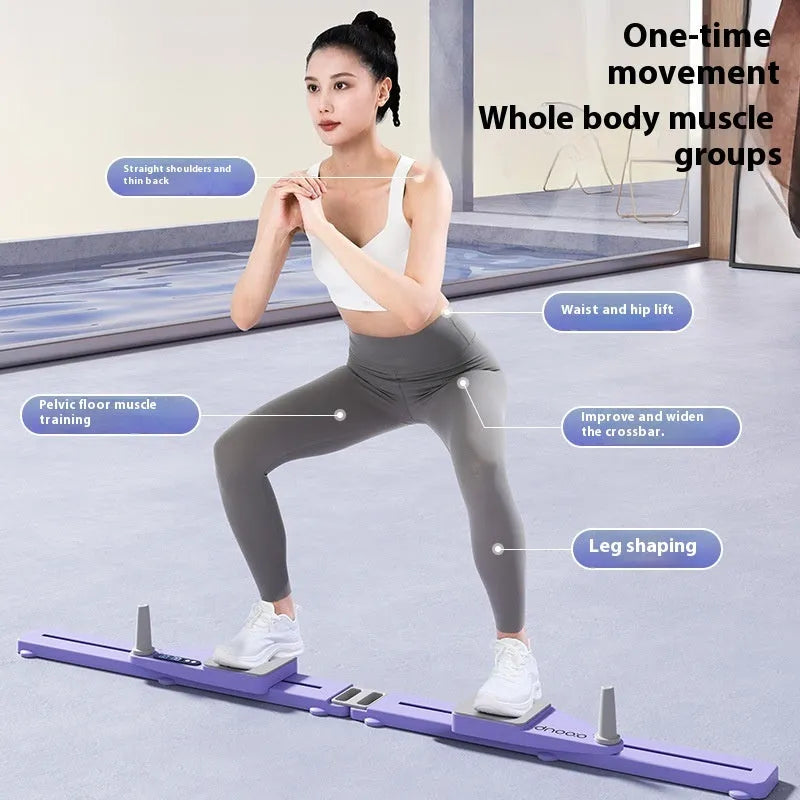 Split Multifunctional Skiing Machine Trainer in purple, showing 85cm long PP board for home exercises.