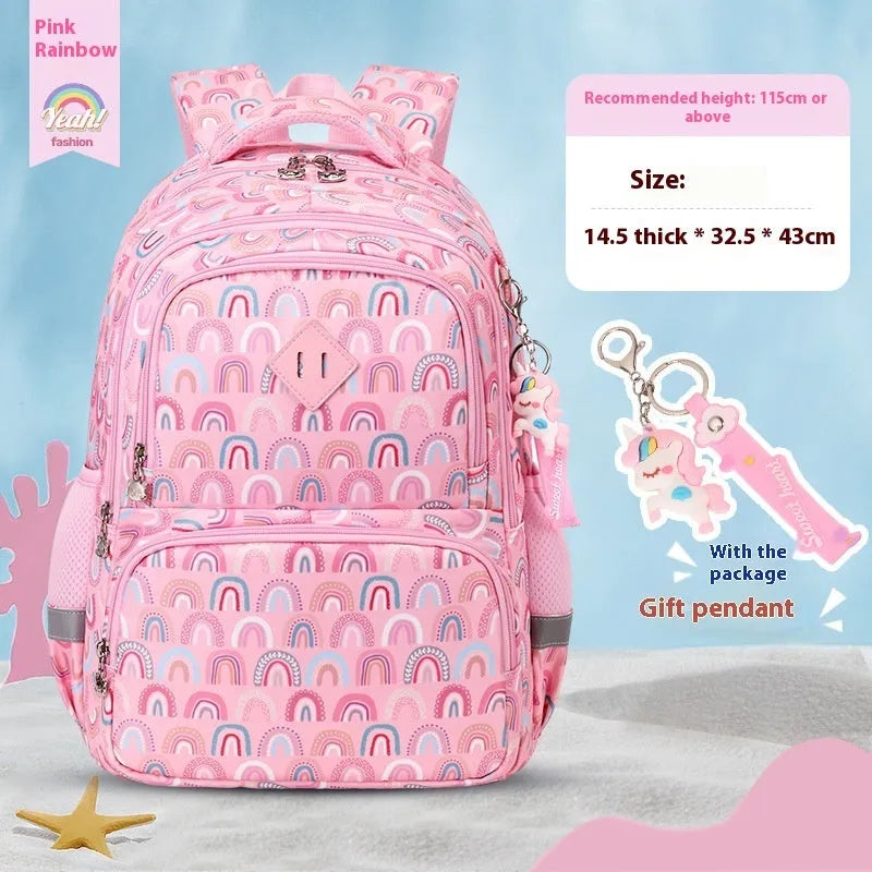 Children's waterproof Oxford cloth school backpack in dinosaur pattern with curved shoulder straps