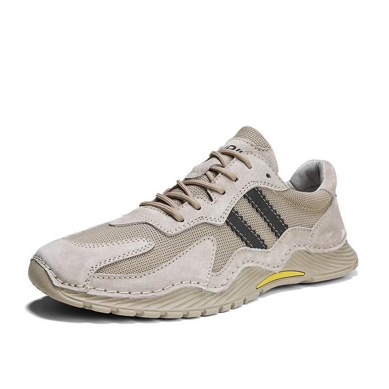Men's grey platform hiking boots with pigskin upper and lace-up front closure