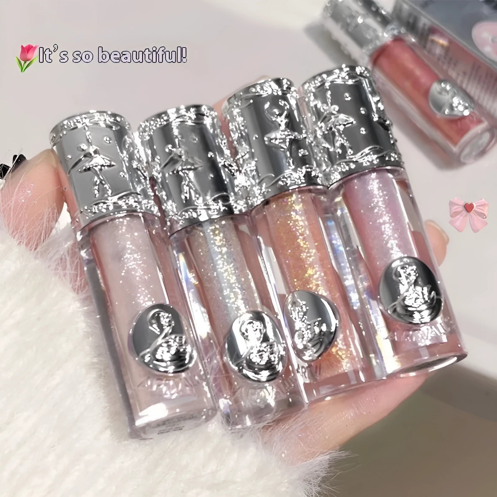 Ballet Liquid Eye Shadow in glitter liquid formula showing five colour shades for universal skin types.