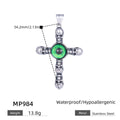 Stainless steel cross skull green eye pendant, geometric U-shaped men's pendant on dark background