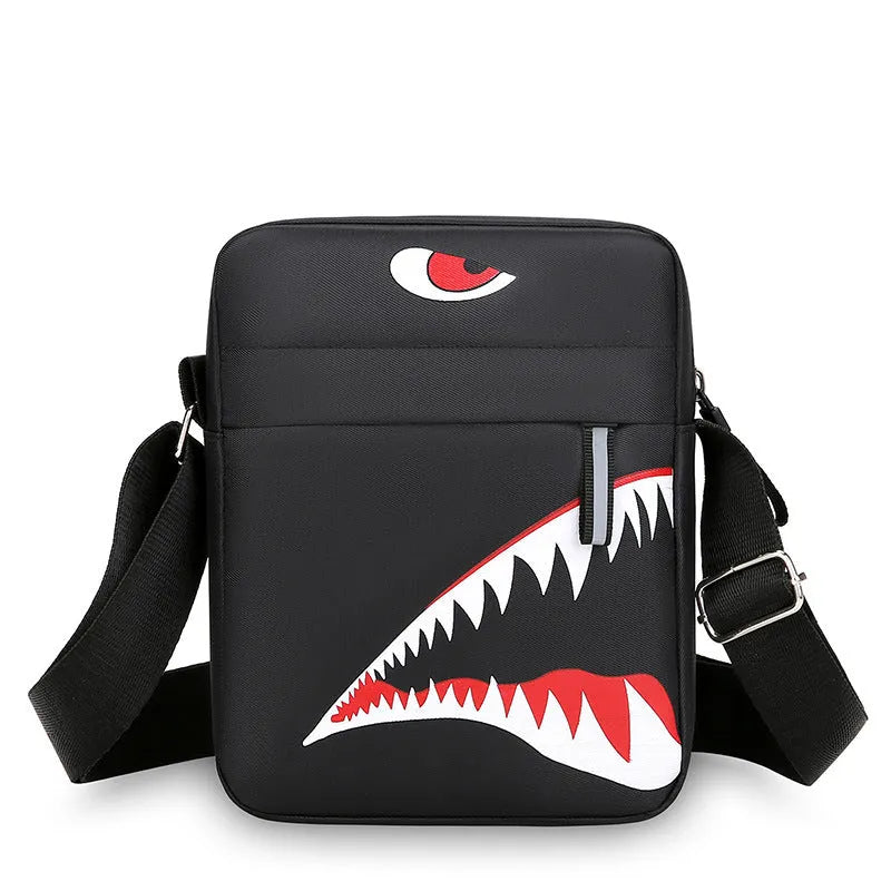 Men's small Oxford cloth crossbody bag with animal pattern printing in black, grey, or green