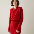 Women's V-neck cashmere sweater top in solid colour, long sleeves, straight tube silhouette, size M