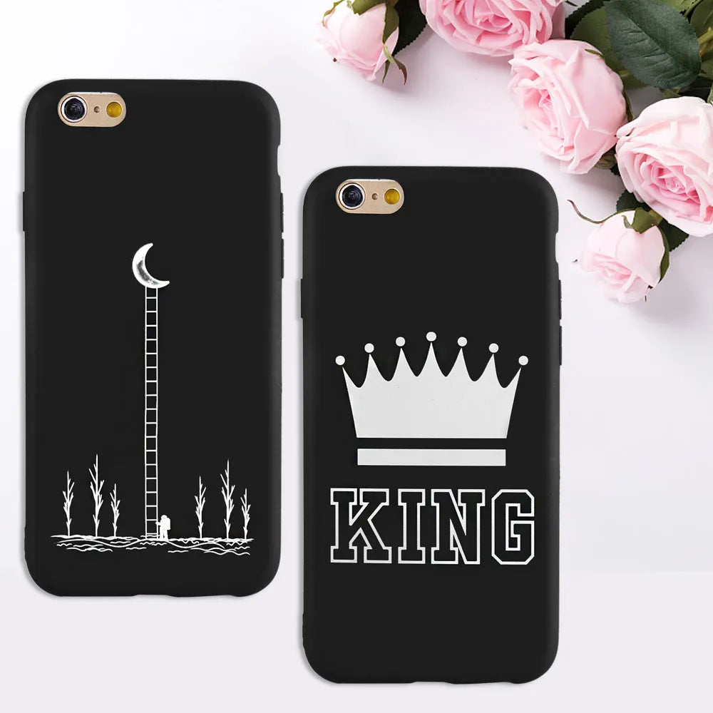 Personalised king crown painted simple TPU phone case for Apple iPhone – slim all-inclusive back cover with black background and gold crown design