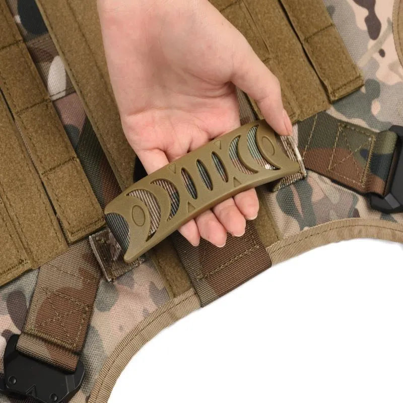 Six-piece dog tactical training vest in camouflage pattern with multiple attachment points
