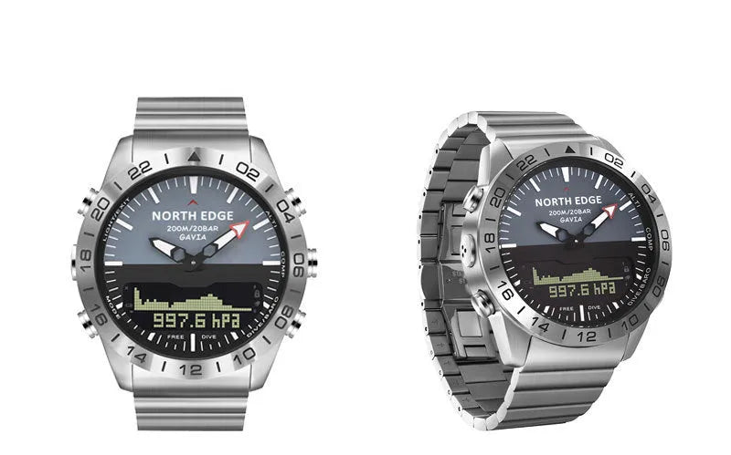 Smartwatch with stainless steel band, luminous screen, silver grey, 48mm case for outdoor sports