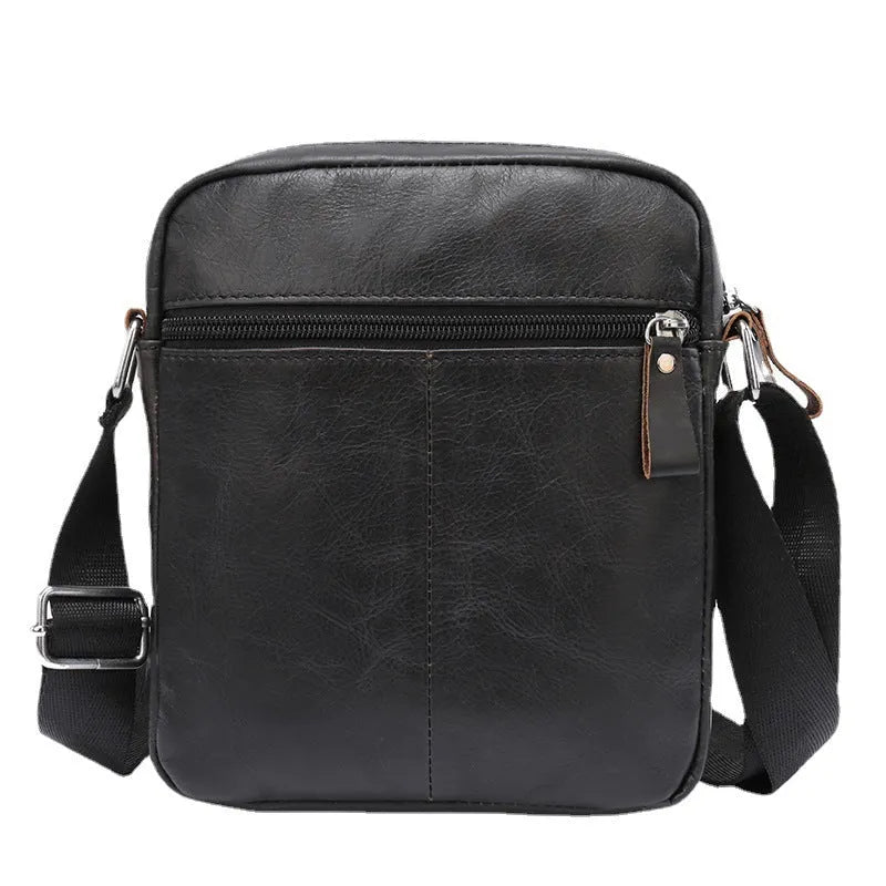 Genuine cowhide leather messenger bag for boys in black or brown with visible sewing lines