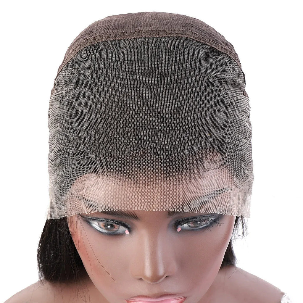 Human hair HD lace wig exotic style hand woven real hair in brown tone on mannequin head, 18-30 inch length options