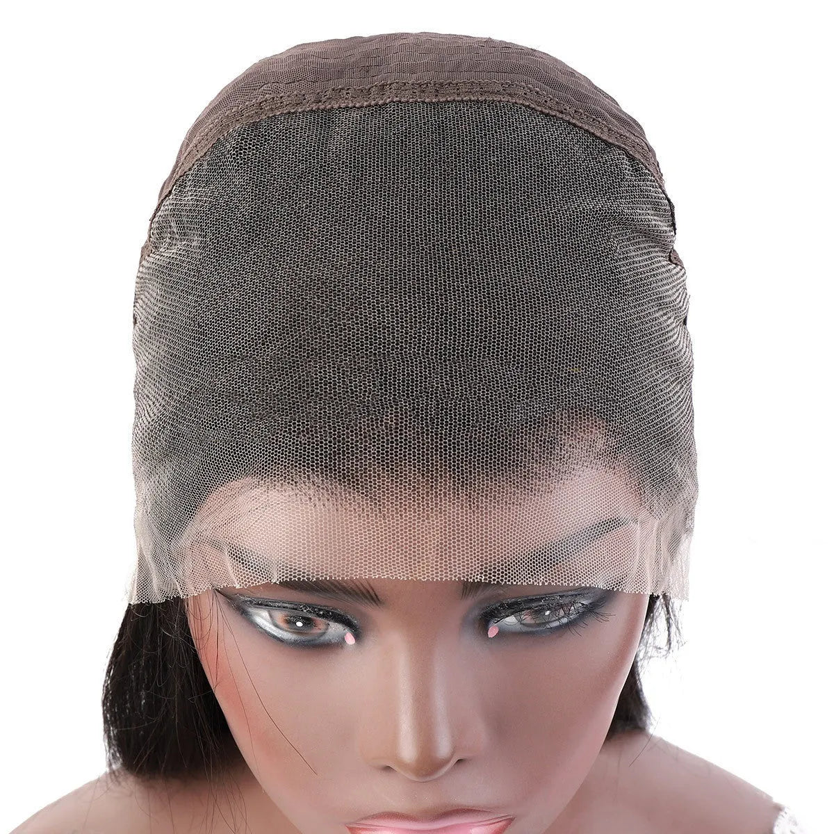 Human hair HD lace wig exotic style hand woven real hair in brown tone on mannequin head, 18-30 inch length options