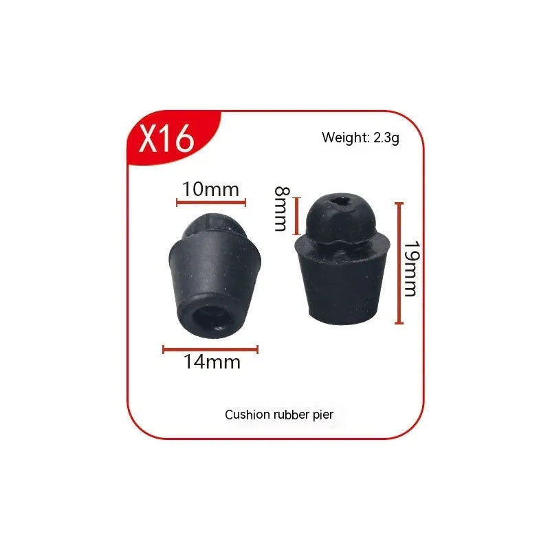 Black rubber automotive buffer clips for shock absorption between vehicle components