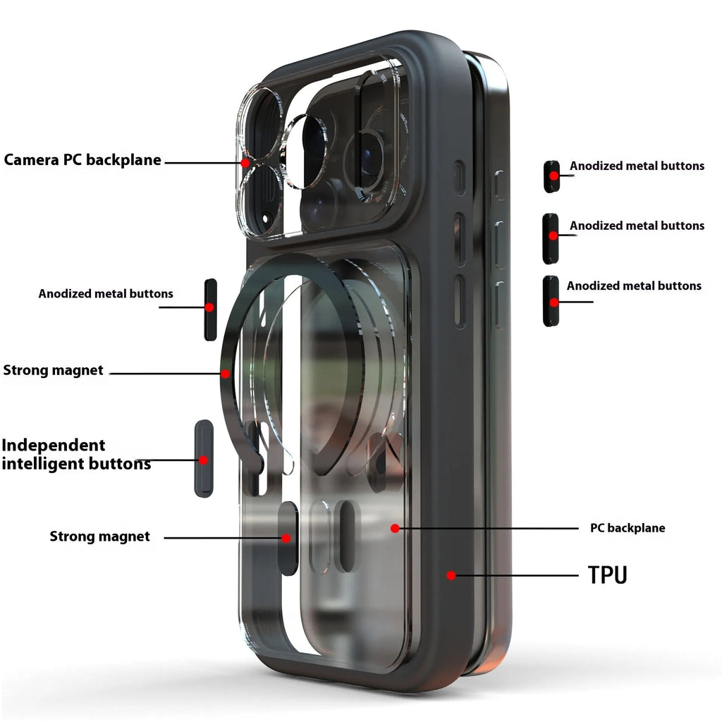 iPhone 17 Pro Max magnetic phone case in black, dark blue, or white with two-in-one protective design