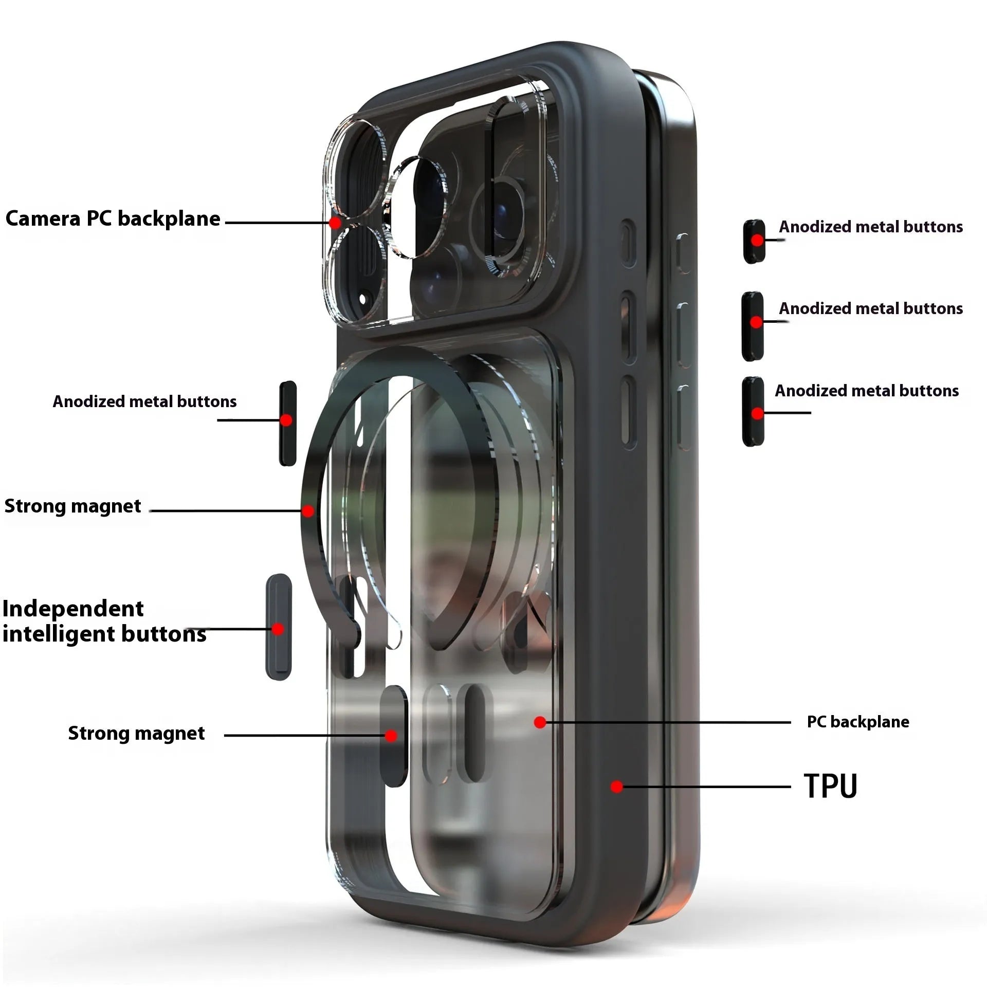 iPhone 17 Pro Max magnetic phone case in black, dark blue, or white with two-in-one protective design