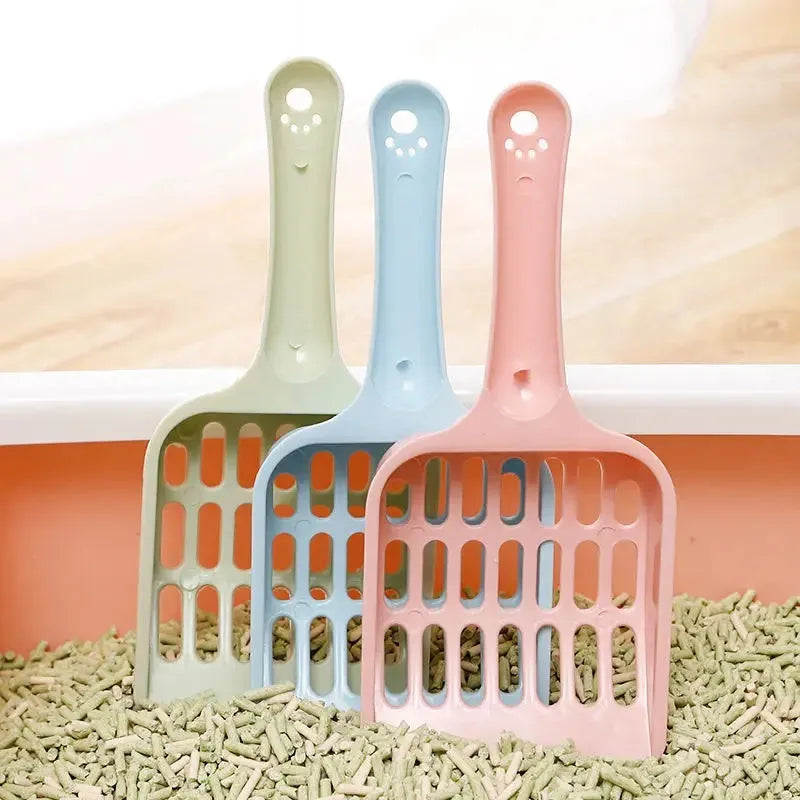 Plastic cat litter scoop in blue colour showing measurements of 20cm length and 9cm width
