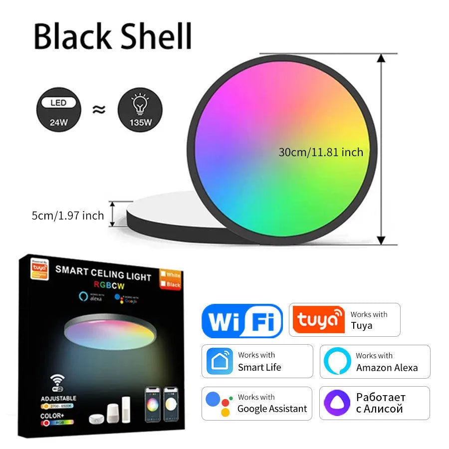 Graffiti WiFi smart ceiling light LED RGB CW WW 24W in white finish for bedroom or living room