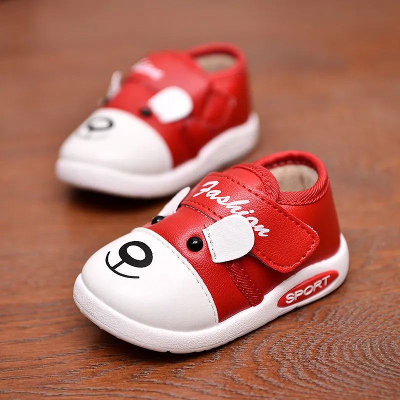 Baby toddler shoes in black with Velcro closure, plain casual style for girls and boys