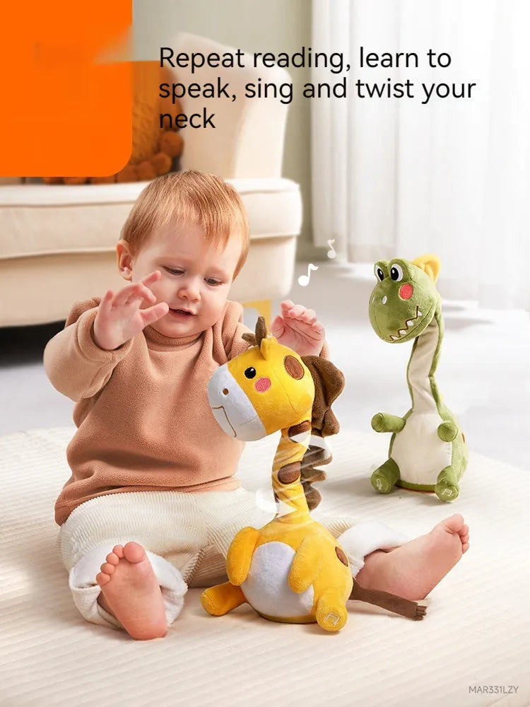 Baby puzzle training interactive doll toy with recording function, soft plush, available in dinosaur style
