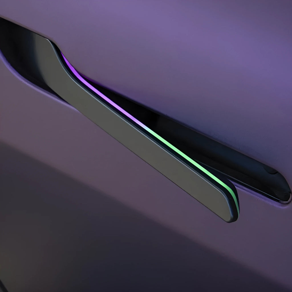 Black alloy car door handle modification set for Tesla Model Y and Model 3, including 2024 renewal model
