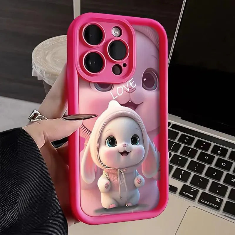 Cute bunny silicone phone case for Apple iPhone, shockproof protective sleeve