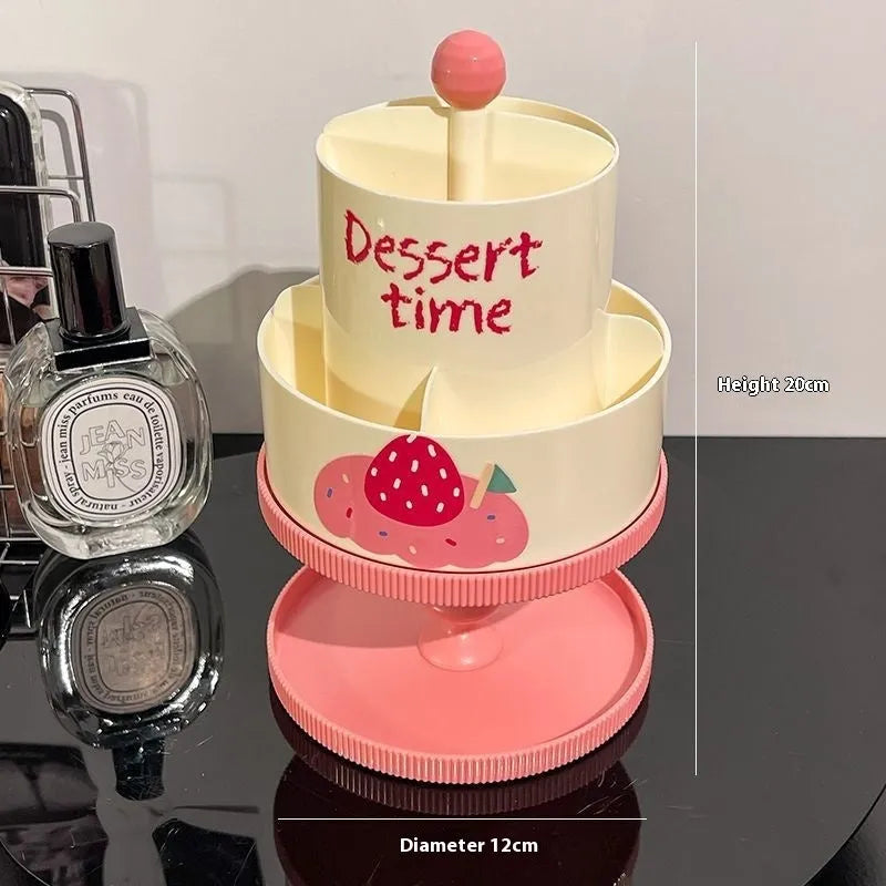 Rotating beige cosmetic brush storage barrel with 18-litre capacity on a table.
